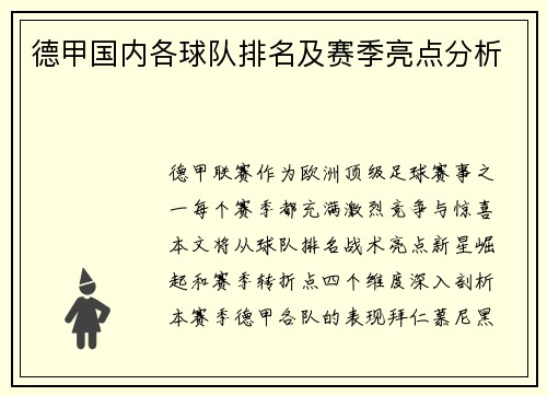 德甲国内各球队排名及赛季亮点分析